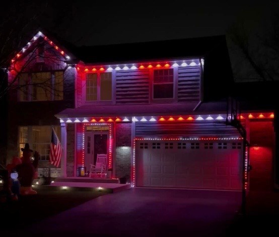 Permanent LED install, red and white roofline